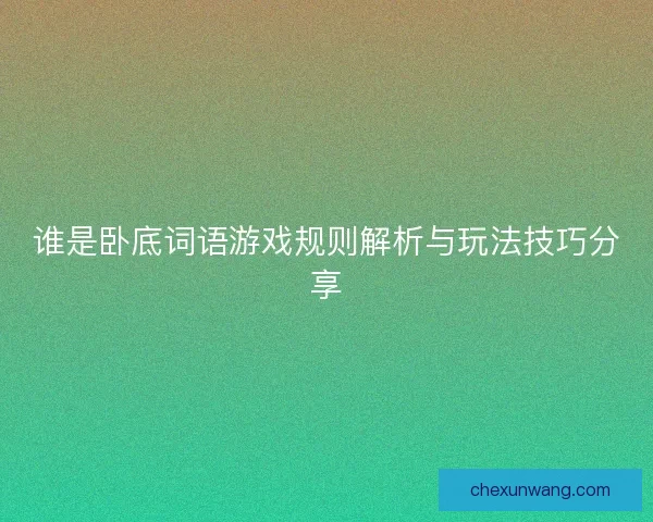 谁是卧底词语游戏规则解析与玩法技巧分享