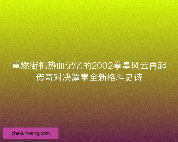重燃街机热血记忆的2002拳皇风云再起传奇对决篇章全新格斗史诗 重燃街机热血记忆的2002拳皇风云再起传奇对决篇章全新格斗史诗